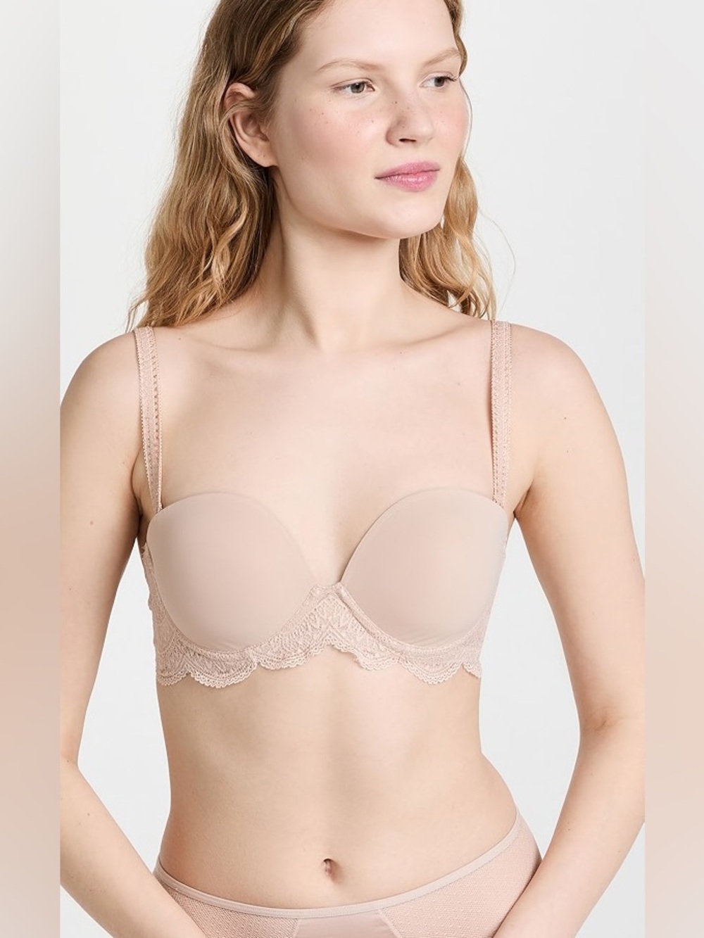 NWT Simone Perele Karma Underwire Strapless Plunge Bra Peau Rose Size 70D / 32D